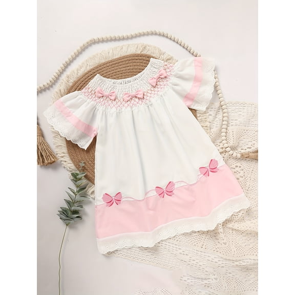 ZEHJUHAN Baby Girl Sweet Dress Flying Sleeve Round Neck Bow Embroidery & 3D Bow Decor for Spring Summer White,3-6M