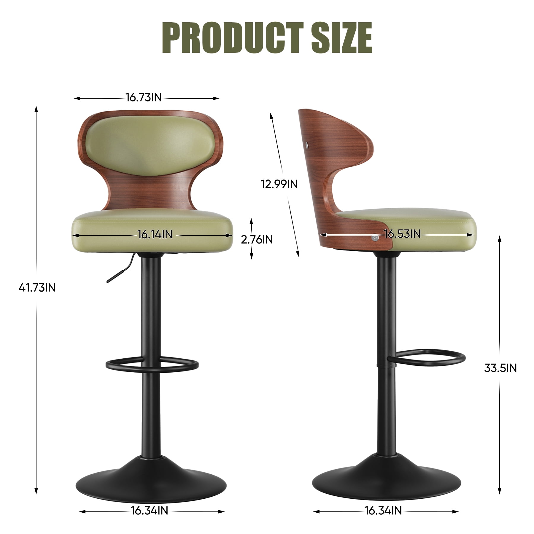 Hawsaiy Bar Stools Set of 2, Adjustable Height 24.5"-33.5", Bentwood Swivel Barstools with Back & Footrest, PU Leather Upholstered Bar Chairs for Kitchen Island, Dining Room, Home Bar