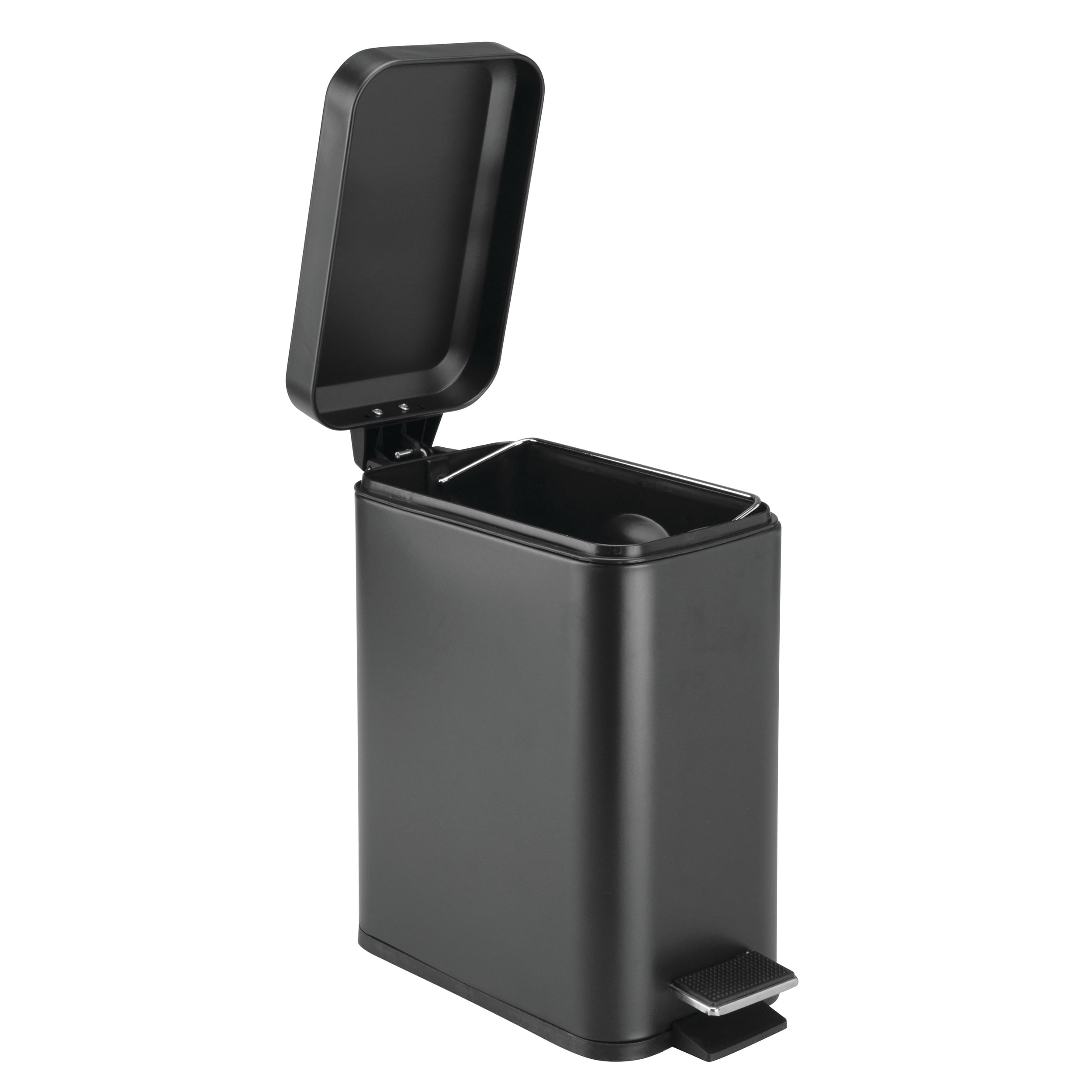 iDesign Rectangular Compact 1.3 Gallon Bathroom Step Trash Can - Perfect for Primary Bathrooms, Guest Baths, and Powder Rooms - Matte Black