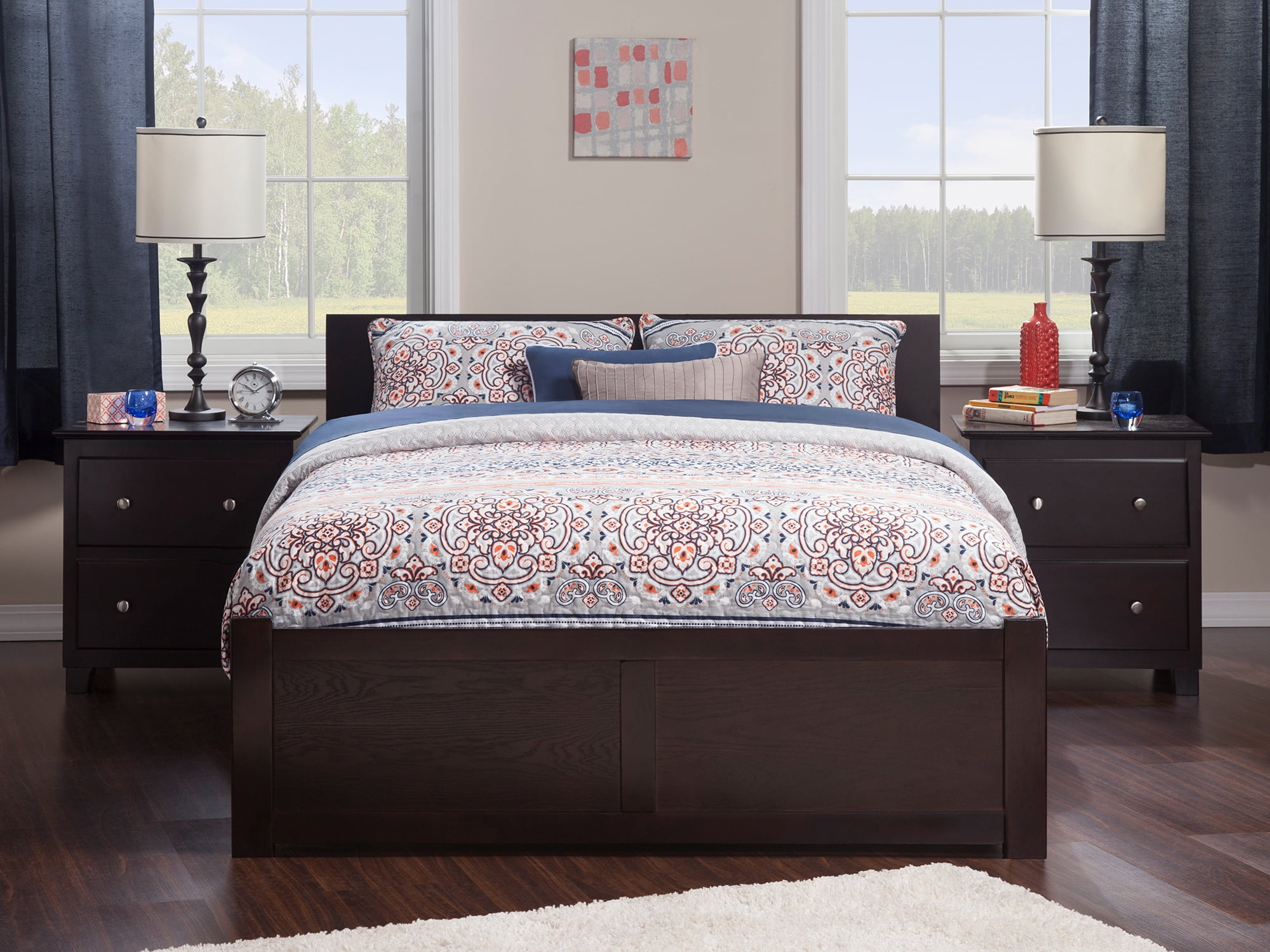 AFI Orlando King Solid Wood Platform Bed with Footboard and Twin-XL Trundle in Espresso