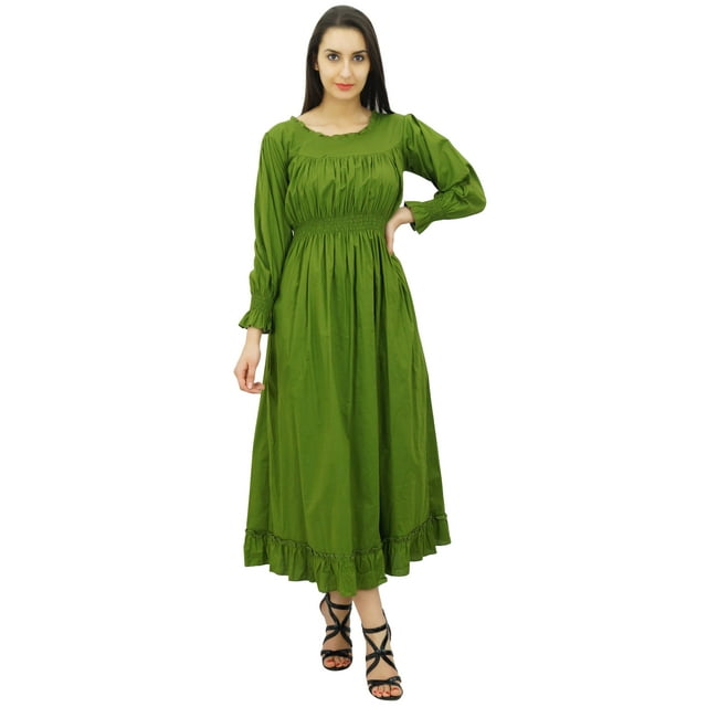 Bimba Robe Maxi Longue Décontractée en Coton pour Femme à Taille Smockée