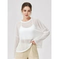 thumbnail image 2 of Womens Sheer Long Sleeve Mesh Top Crewneck Long Sleeve Loose See Through Workout Shirt Blouse White S, 2 of 6