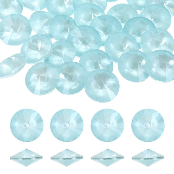 30Pcs Pointed Back Rhinestones,  10mm Round Faceted Crystal Rivoli Rhinestone, Blue Green