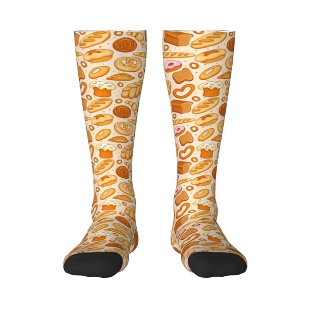 Fotbe Various Bread Calcetas Divertidas Estampadas para Hombre y Mujer, Calcetas de Algodón hasta la Rodilla para Caminar, Correr, Enfermería y Embarazo