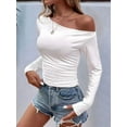 thumbnail image 3 of Women'S Casual Long Sleeve Boat Neck Off Shoulder Slim Fit Crop Top Going Out Blouses Y2K Tight Shirts White XL, 3 of 6
