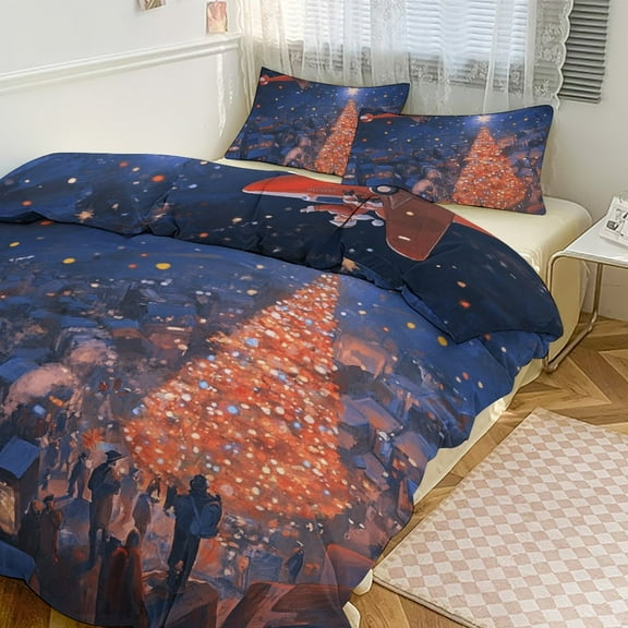 3PCS Funny Santa Claus Christmas Duvet Cover Set Twin, 1 Duvet Cover And 2 Pillowcase, Duvet Cover for Kids Girls Boys And Teens