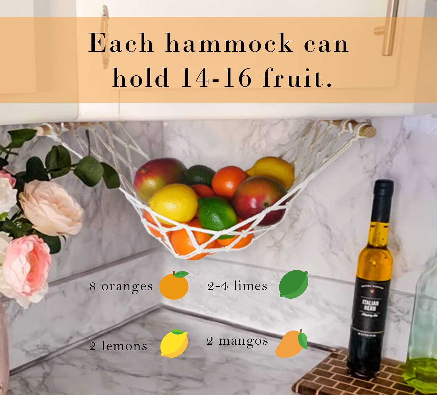 Travelwant Hanging Fruit Hammock, Handwoven Cotton Veggie or Banana