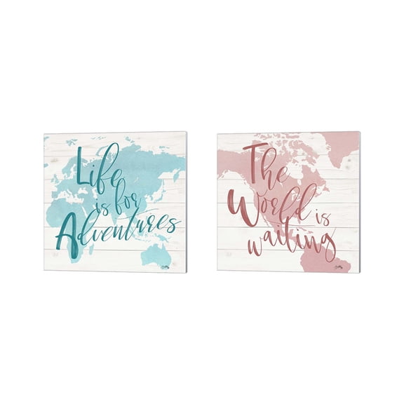 Great Art Now Adventure Map by Elizabeth Medley 2 Piece Canvas Art Set Each 14"W x 14"H