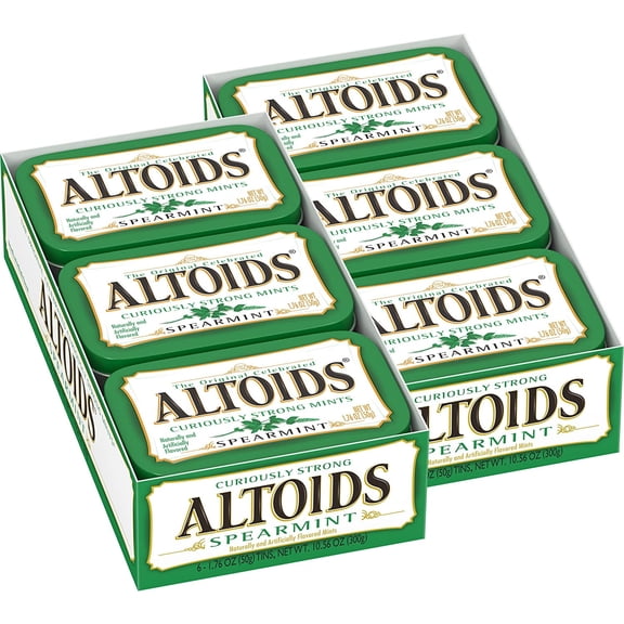 Altoids Curiously Strong Spearmint Mints, 12 Tins Mega Pack, 1.76 oz Each, Bold Mint Flavor