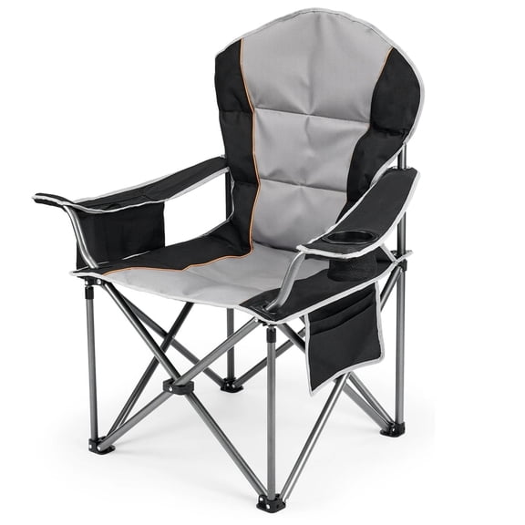 ACCVER 500 LBS Capacity Oversized Camping Chair - Heavy Duty Folding Chair, Cup Holder, Storage Pocket & Built-in Cooler Bag, Portable Steel Frame for Lawn, Beach, Tailgating - Black & Grey
