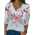 thumbnail image 1 of Uhndy Women's Floral Printed Tee Long Sleeve V-Neck T-Shirt Loose Casual Blouse Tops Autumn, 1 of 2