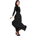 thumbnail image 4 of KOH KOH Long Sleeve Modest Fall Winter Elegant Evening Flowy Empire Waist Full Floor Length Cocktail Formal Tall Pleated Maxi Dress Gown Abaya For Women Black Small US 4-6 NT009, 4 of 7
