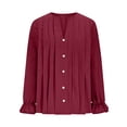 thumbnail image 3 of Tauxra Long Sleeve Tops for Women, Pleated Button Front Blouse with V Neck, Soft Casual Shirt for Daily Wear and Multiple, 3 of 7