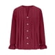 thumbnail image 4 of Tops de Manga Larga de las Mujeres de Color Sólido Casual con Detalle Del Botón Plisado, Blusa de Lino con Cuello en V para el Otoño Diario, 4 of 9