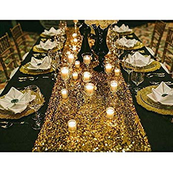 Glitter Black Table Runner for Wedding Birthday Bachelorette Holiday Party Supplies Decorations Bridal Shower Baby Shower Pufogu 6 Packs 12 x 108 inches Black Sequin Table Runner