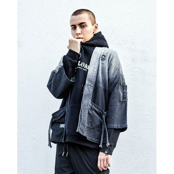 Niepce Inc Japanese Streetwear Washed Denim Kimono Blue Men's Samurai T-Shirt