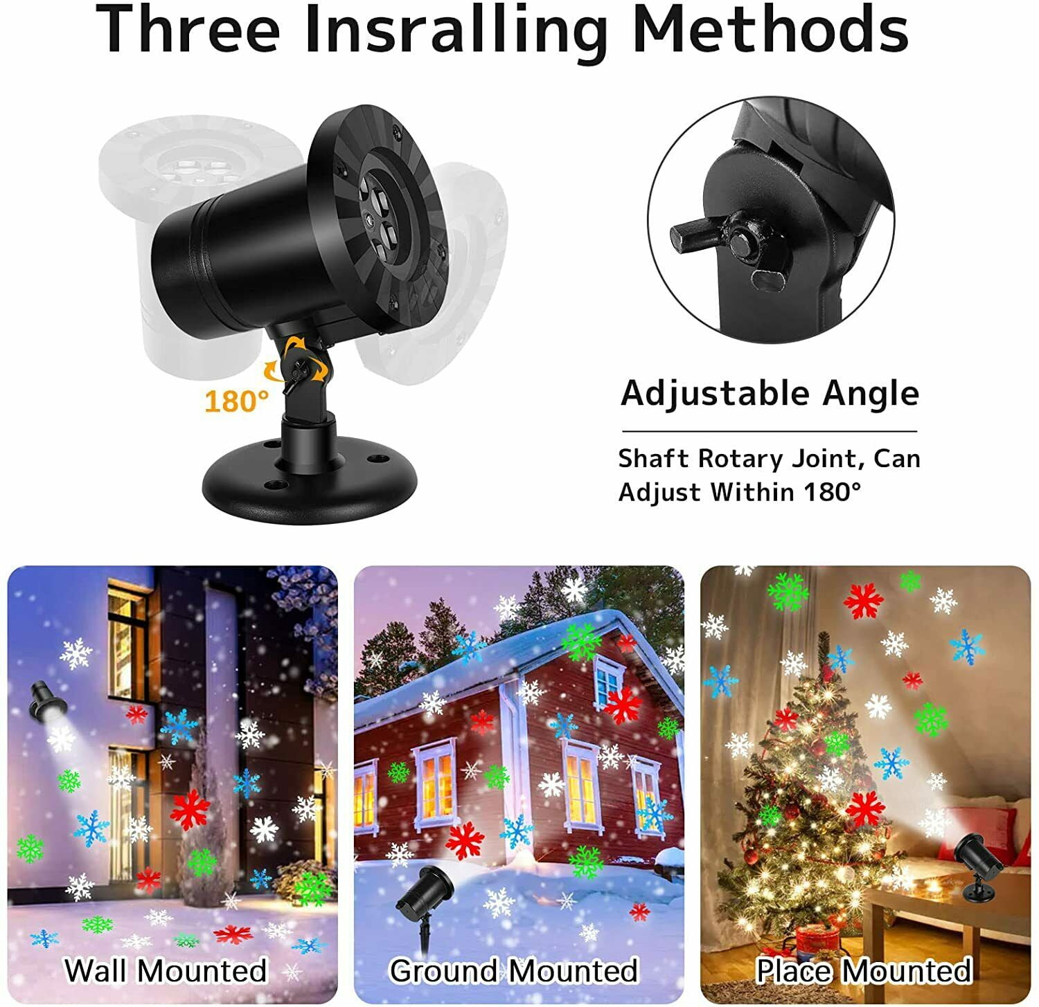 ARGIGU WL-602W Snowfall Christmas Light Projector, Indoor Outdoor Holiday  Projector Lights with Remote Control, Rotating Snow Falling Projector