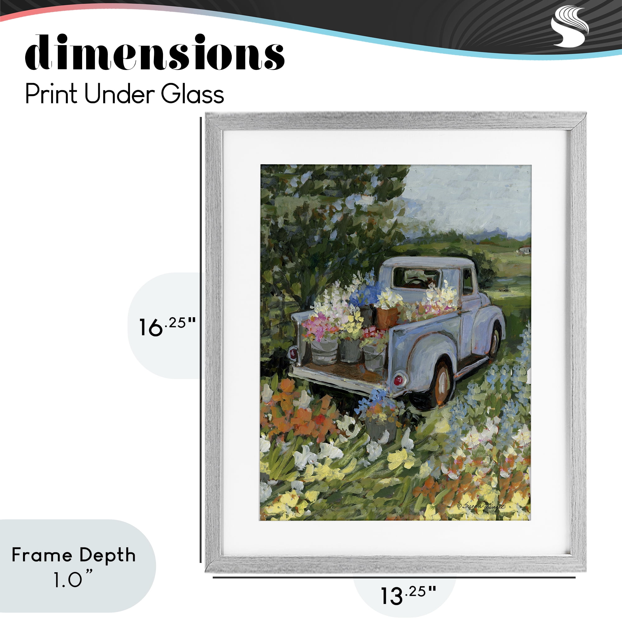 Stupell Industries Truckin' Field with Flowers Gray Framed Print Under Glass, design by Susan Winget