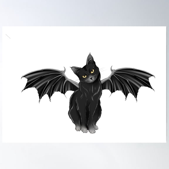 Evil Black Bat Cat Poster Wall Art, Modern Wall Decor For Living Room Bedroom, 8x12 UNFRAMED