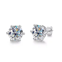 6 Prong Moissanite Stud Earrings in 925 Sterling Silver