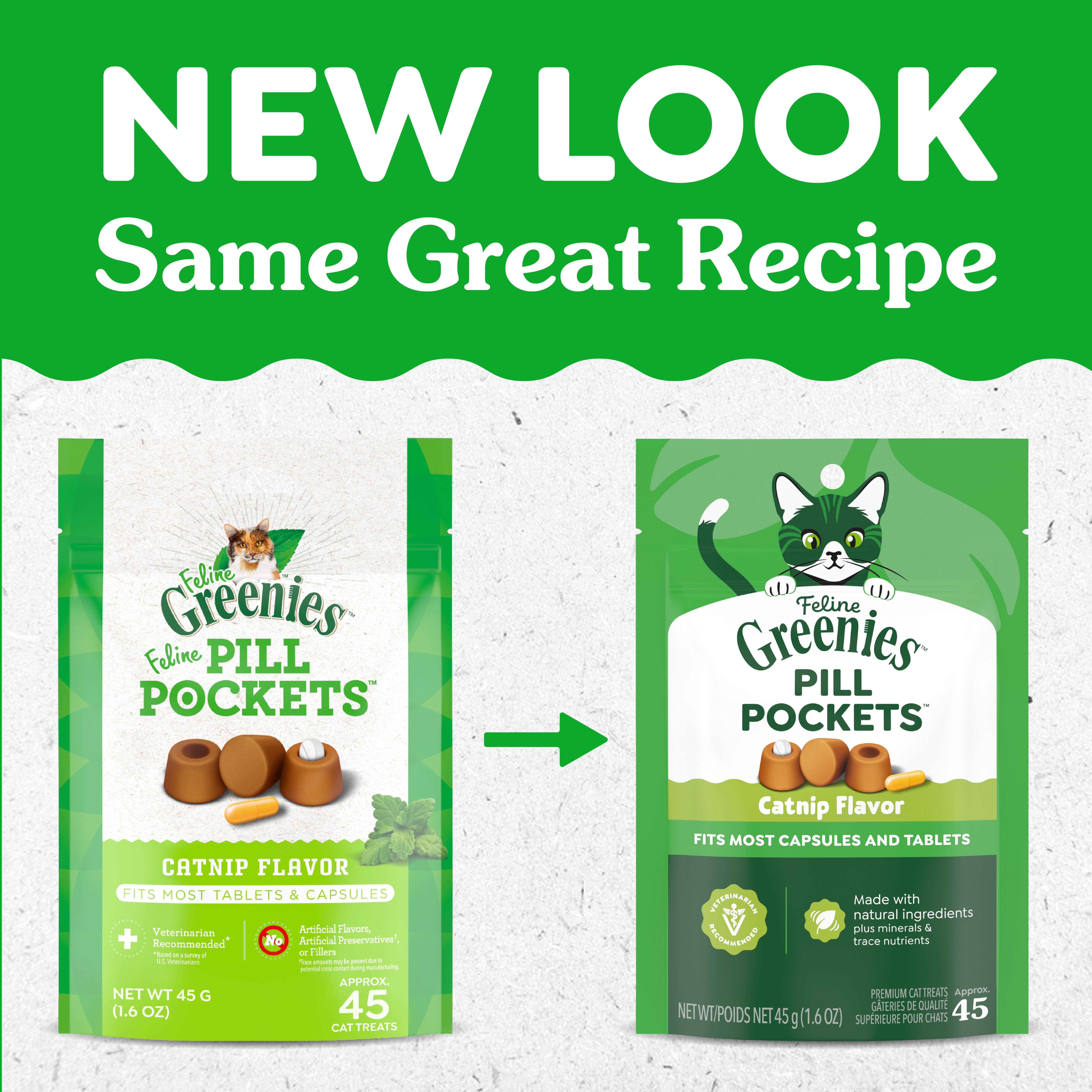 Feline Greenies Pill Pockets For Cats Natural Soft Cat Treats, Catnip Flavor, 1.6 Oz Pack (45 Treats)