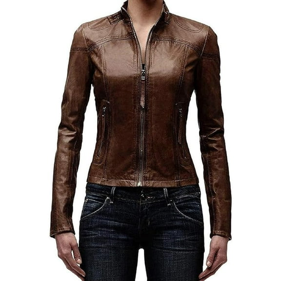 NEW HOT Women Lambskin Real Leather Jacket Motorcycle Quilted Slim Fit Coat W004