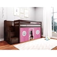 thumbnail image 3 of JACKPOT Solid Wood Low Loft Twin Bed with Stairway and Tent in Cherry/Pink/White, 3 of 6