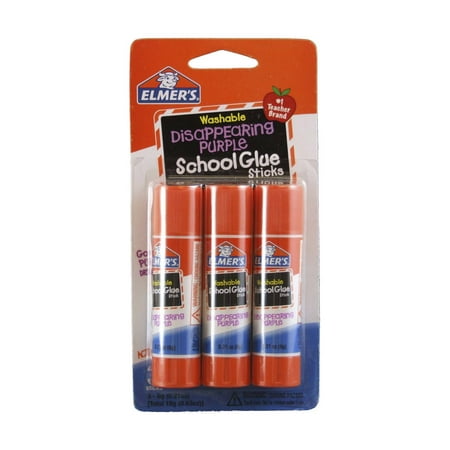 (2 Pack) Elmer's Disappearing Purple Washable School Glue Sticks, 0.21 oz, 3