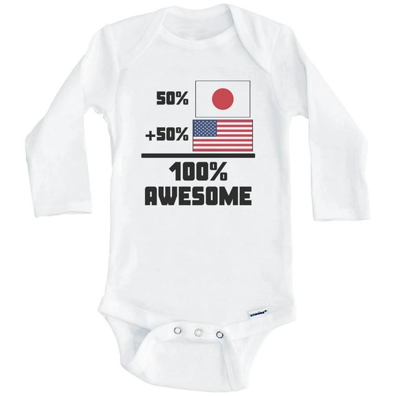 50% Japanese 50% American 100% Awesome Funny Flag One Piece Baby Bodysuit (Long Sleeve), 0-3 Months White