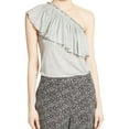 thumbnail image 1 of $195 REBECCA TAYLOR One-Shoulder Ruffled Top Grey Melange ( M ), 1 of 2