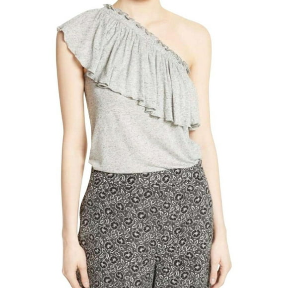 $195 REBECCA TAYLOR One-Shoulder Ruffled Top Grey Melange ( M )