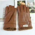 thumbnail image 2 of New Sheepskin Fur Gloves Men's Leather Thicken Winter Warm Outdoor Windproof and Cold-proof Finger Gloves (Brown,One Size), 2 of 7