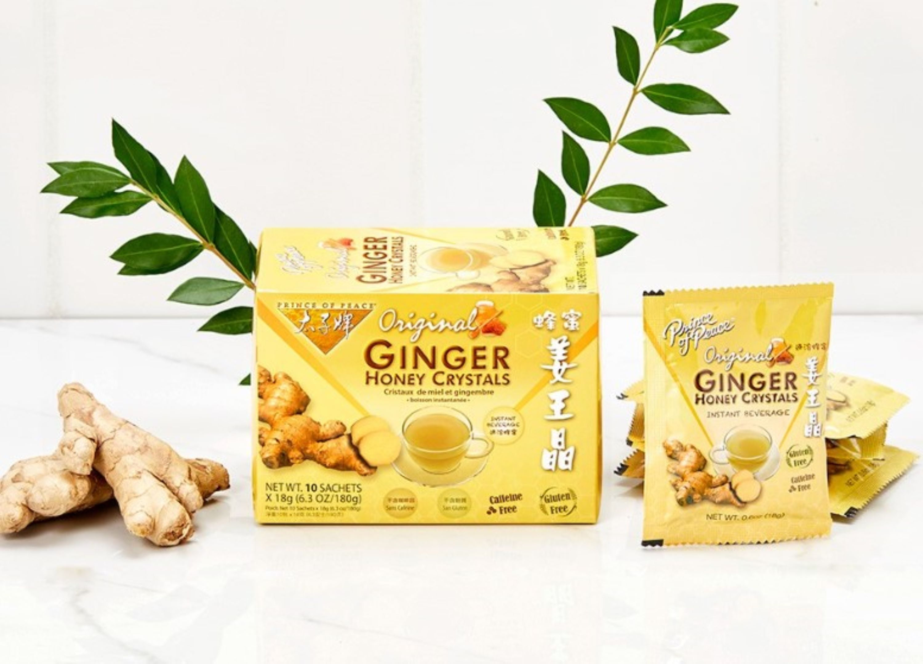 Prince of Peace Ginger Tea Honey Crystals, Instant Tea Beverage, Gluten Free, Caffeine Free, 6.3 oz, 10 Count