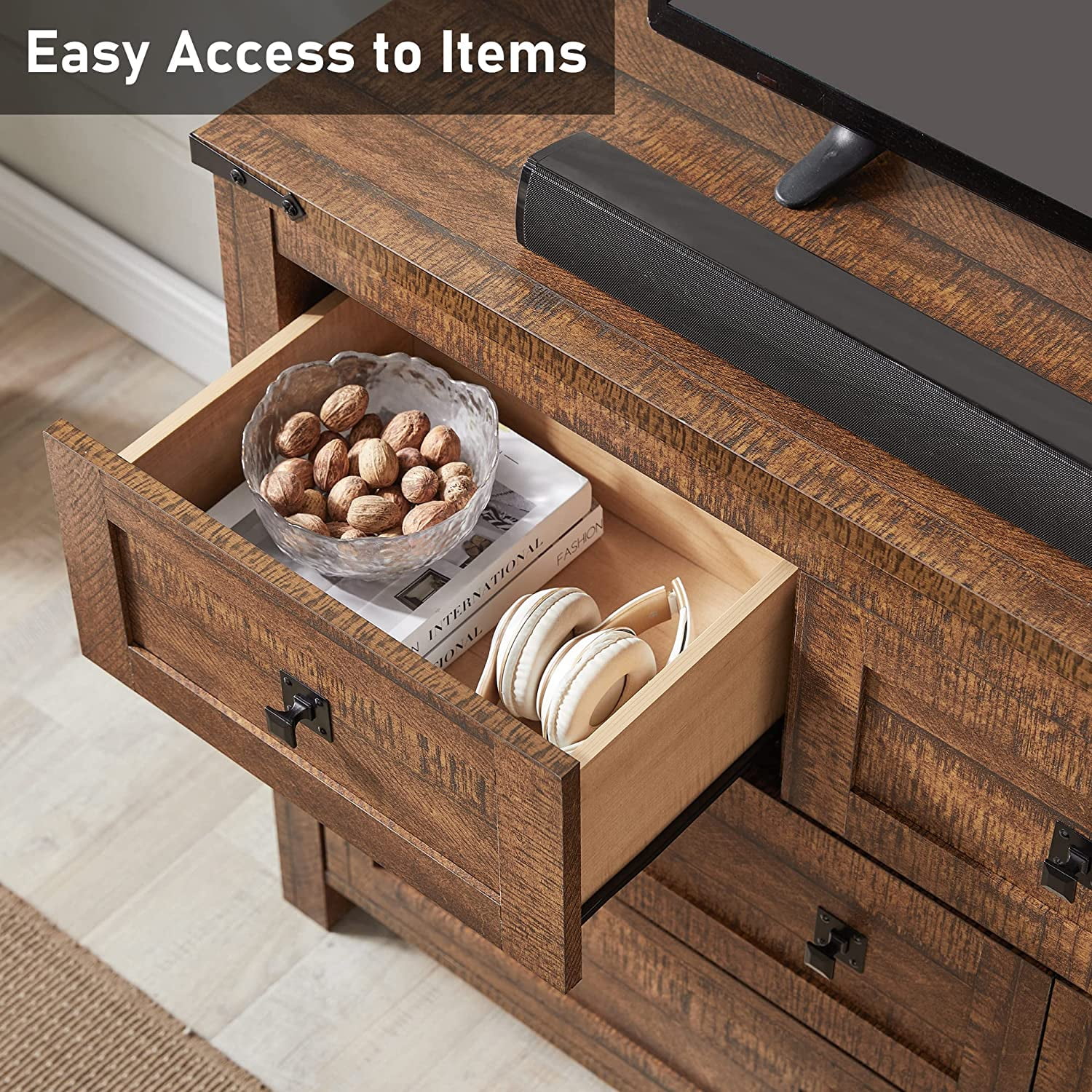 OKD Wood Farmhouse 7 Drawers Dresser Storage Cabinet, Reclaimed Barnwood