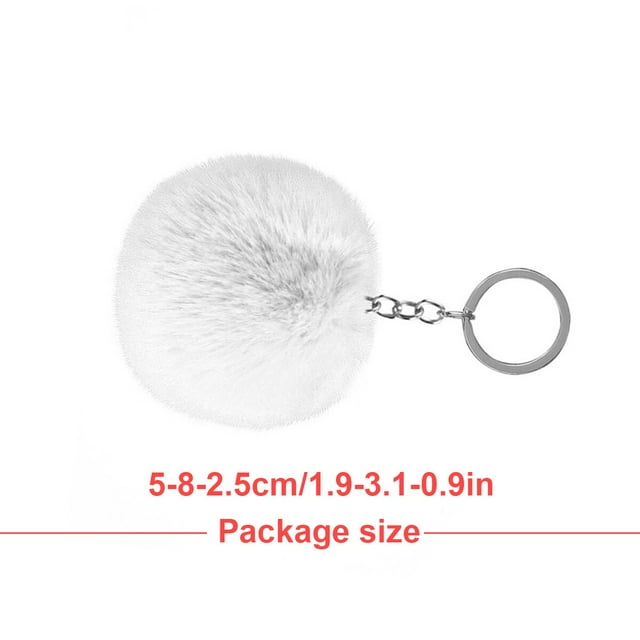 Fuzzy Ball Keychain Supple Comfortable Lovely Key Rings Adorable Practical Key Chains Women for Children Adults Elderly Students White 10cm