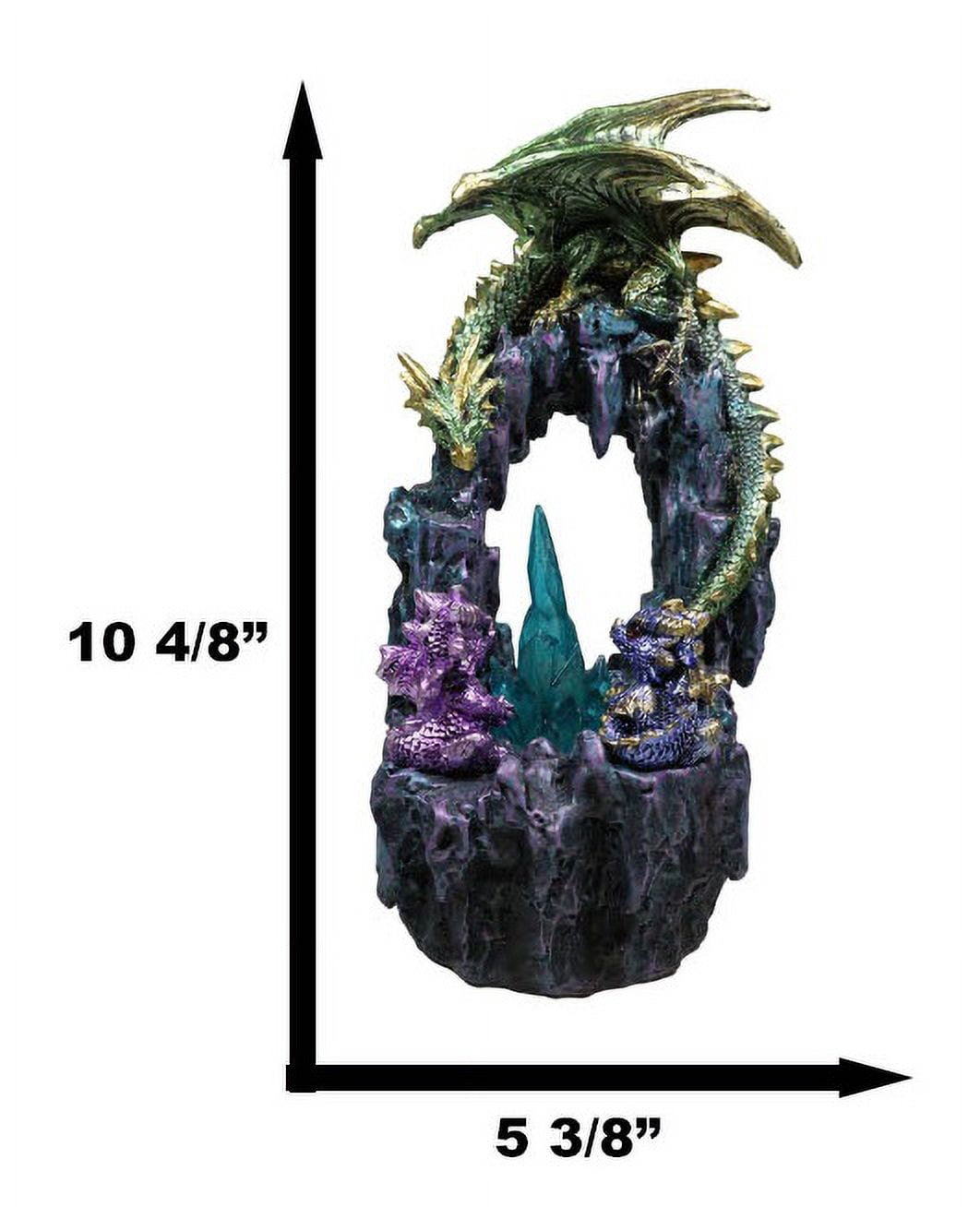 Green And Gold Dragon Guarding Faux Geode Rock Arch With LED Crystals Figurine