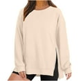 thumbnail image 2 of JGGSPWM Womens 2024 Fashion Sweatshirts Side Split Zipper Oversized Sweatshirt Basic Tops Long Sleeve Fall Casual Lightweight Pullovers Beige XL, 2 of 6