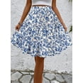 thumbnail image 3 of Women'S Floral Print Ruffle Hem Elastic High Waist Tie Front Skirt  Blue M, 3 of 8