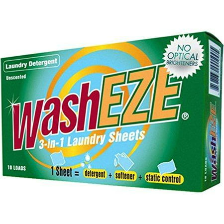 WashEZE Unscented Best Travel Friendly Laundry Detergent, 20 Loads of Laundry! Laundry Sheets are More Efficient Than Powders, Pods, Pacs or