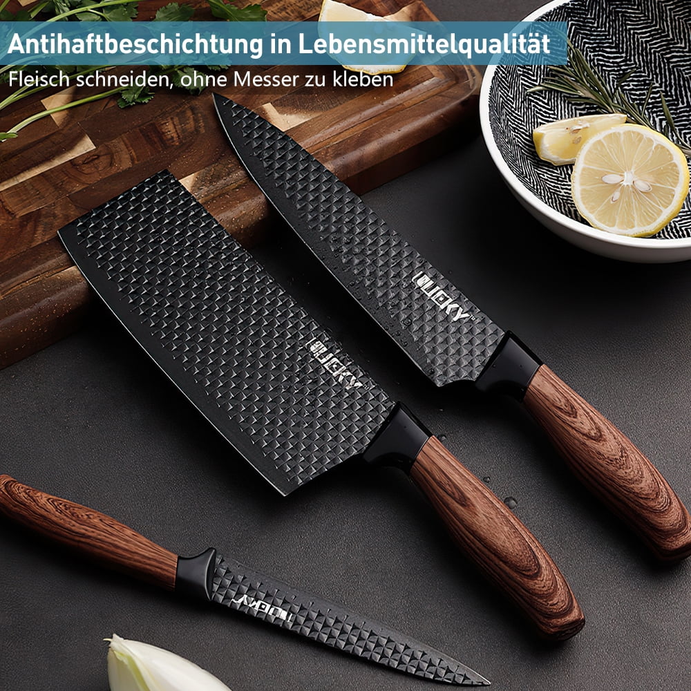 Knife Set,DFITO 6-Piece Black Professional Kitchen Knife Set for Chef, Super Sharp Meat Knives Cooking Knives Sets, Anti-Rust Stainless Steel Kitchen Knives with Cutlery Ergonomic Design Wood Handle