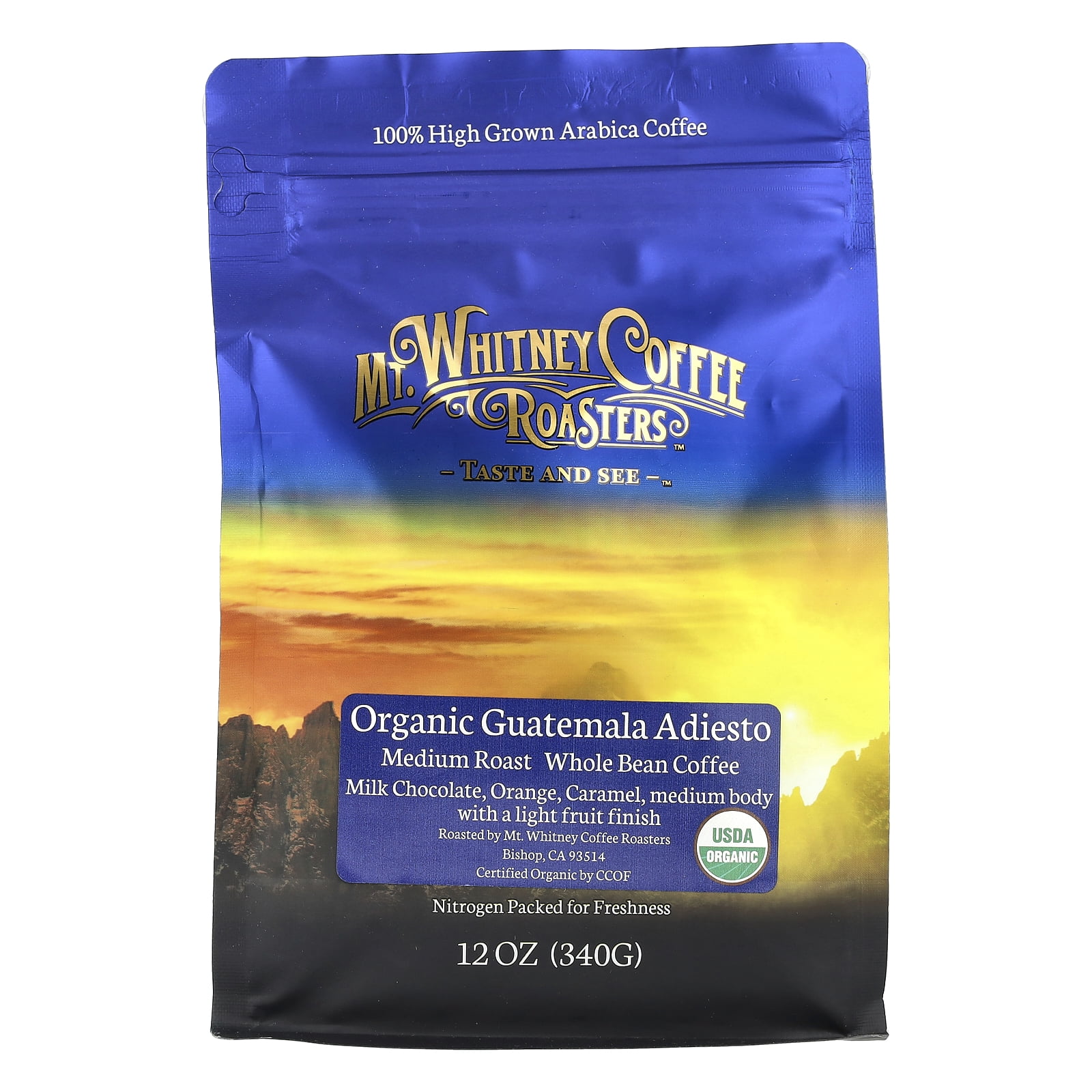 Mt. Whitney Coffee Roasters Organic Guatemala Adiesto, Whole Bean Coffee, Medium Roast, 12 oz (340 g)