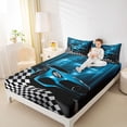 thumbnail image 4 of Homewish Blue Chic Automobile Twin Sheet Sets, Modern Checkered Flag Twin Fitted Sheet, Extreme Sports Lover Flat Sheet, Lightweight Room Decor, 3pcs, 4 of 7