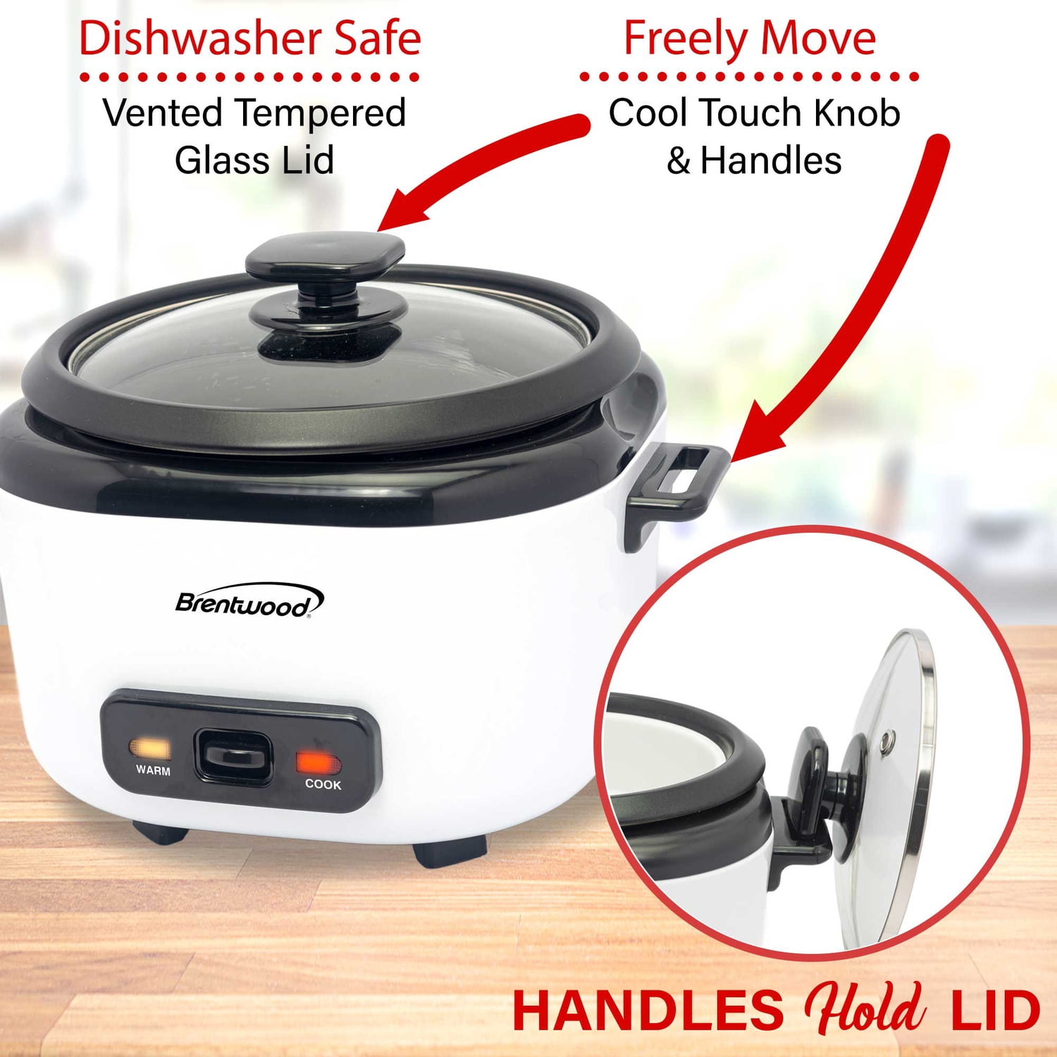 Brentwood 8-Cups Uncooked/16-Cups Cooked Electric Rice Cooker with Measuring Cup and Spatula, White, RC-5016W