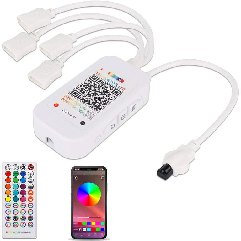 4-Port Bluetooth APP LED Controller with 44 Key Music Remote for LED Strip  Lights 