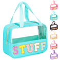 thumbnail image 1 of Bolsa de maquillaje Eurovicky Chenille Letter Patch, PVC transparente y nailon, 1 of 8