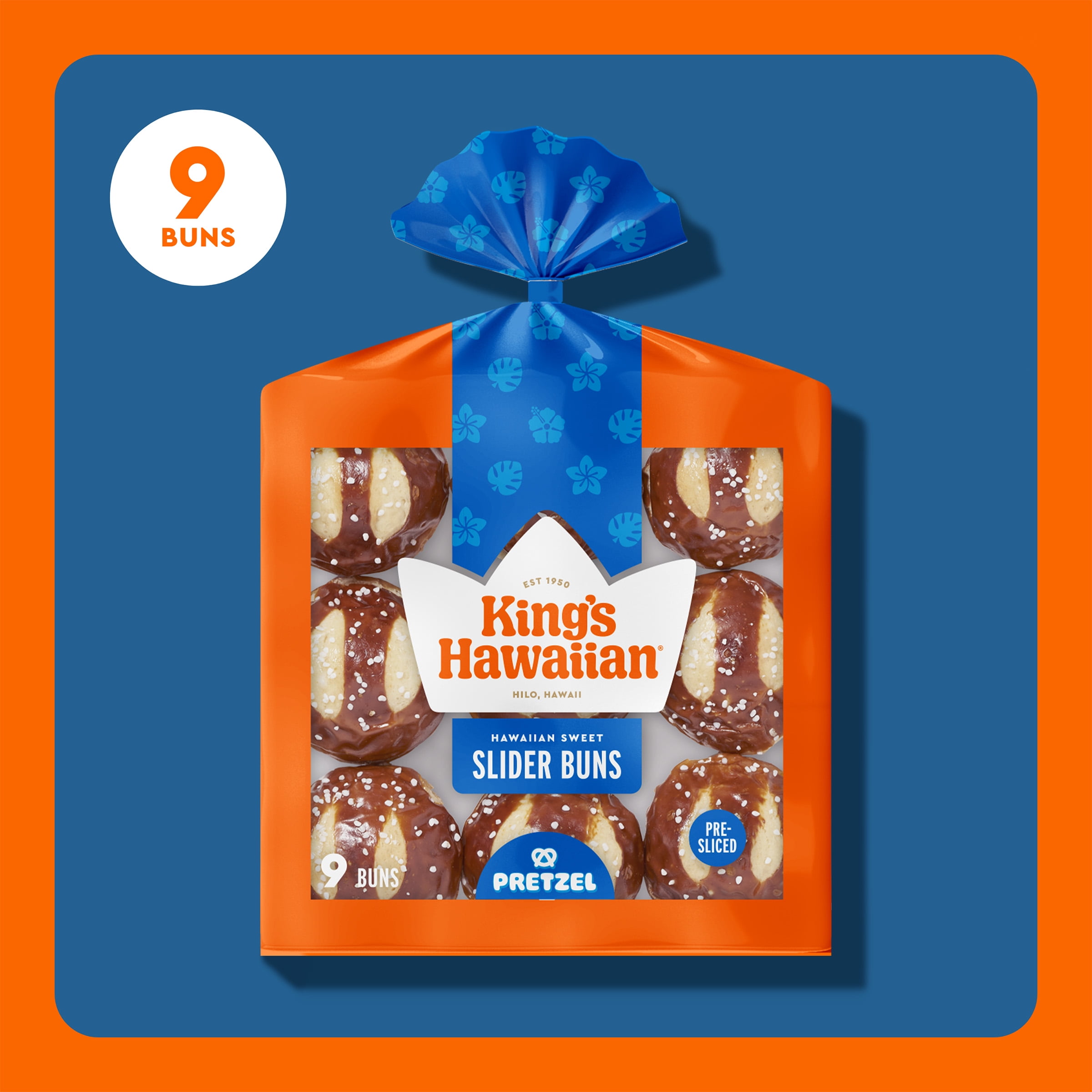 King's Hawaiian Pretzel Pre-Sliced Slider Buns, 9 Count, 11 oz, Shelf-Stable