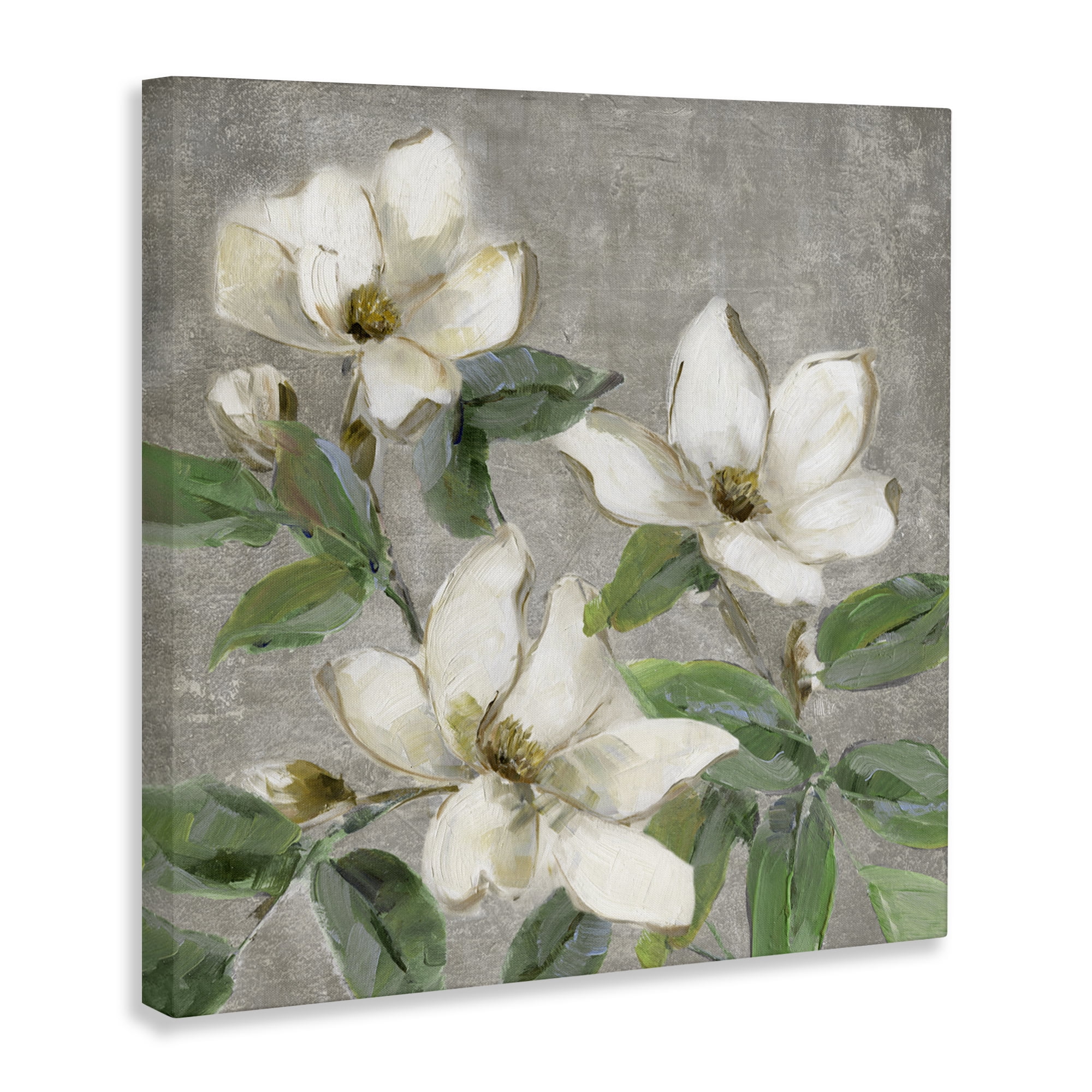 Stupell Industries Ivory Magnolias on Grey Canvas Wall Art, design by Sally Swatland