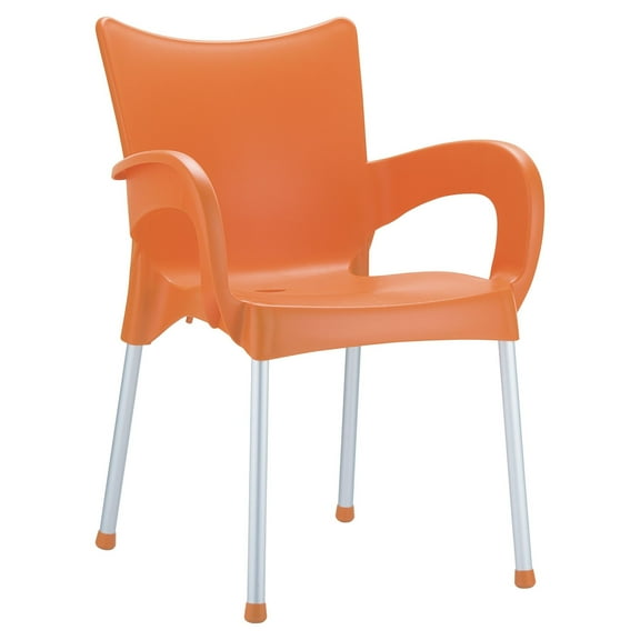 33.25" Orange and Silver Outdoor Patio Dining Arm Chair