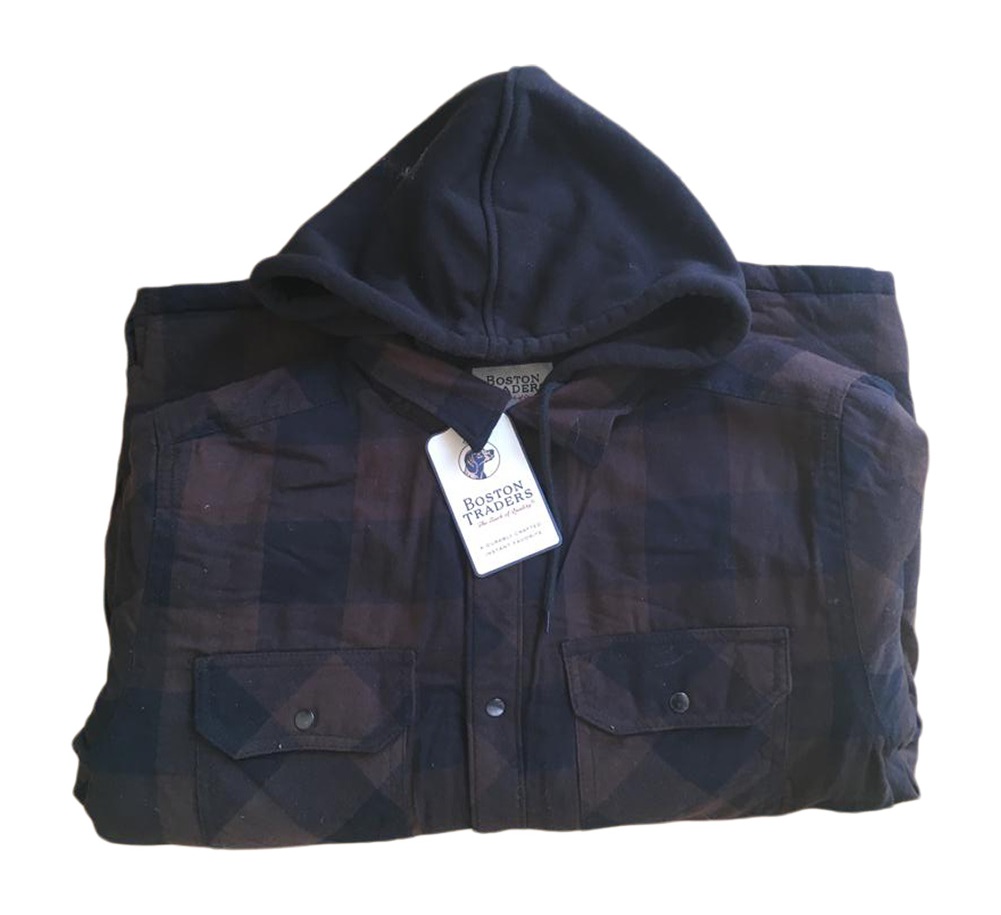 Boston Traders Men's Quilted Hooded Flannel Zip Up Shirt Jacket (Plaid