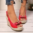thumbnail image 2 of Rokment Bridal Glitter Rhinestones Bow Platform Wedge Dressy Sandals for Women Elegant Casual Leather Peep Toe Bowknot Espadrilles Chunky High Heel Wedding Slingback Dress Summer Shoes Red Size 7, 2 of 7